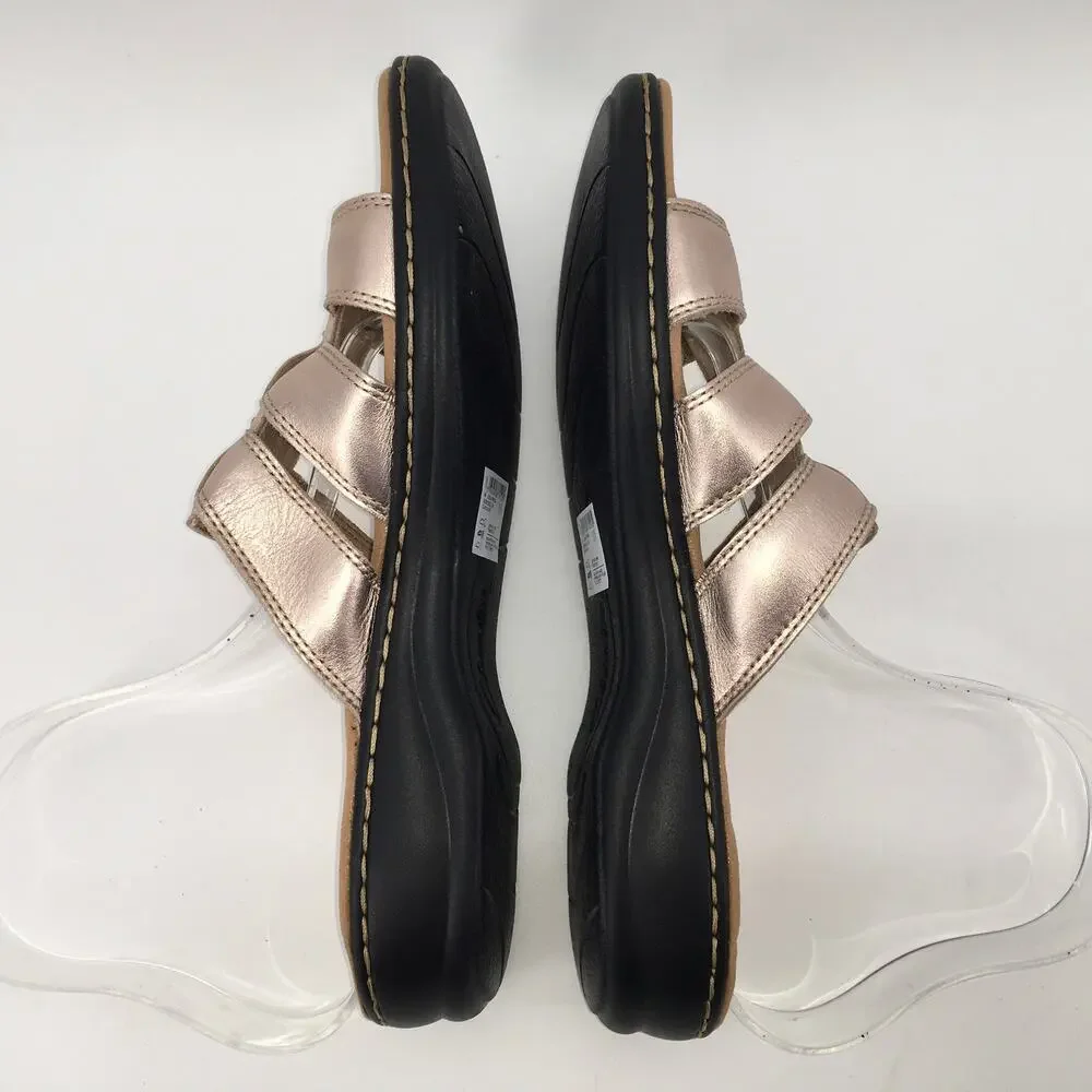 Clarks Leisa Spring Rose Gold Sandals Womens 12N Comfort Metallic Strappy Sandal